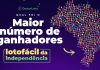 Qual foi o maior número de ganhadores da Lotofácil da Independência?